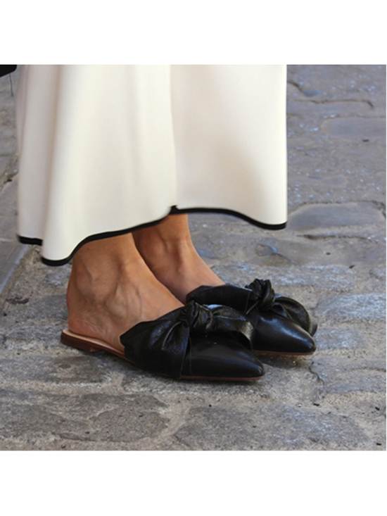 Zara Shoes - Zara Black Leather Bow Mules slides minimalist classic luxury sz 6